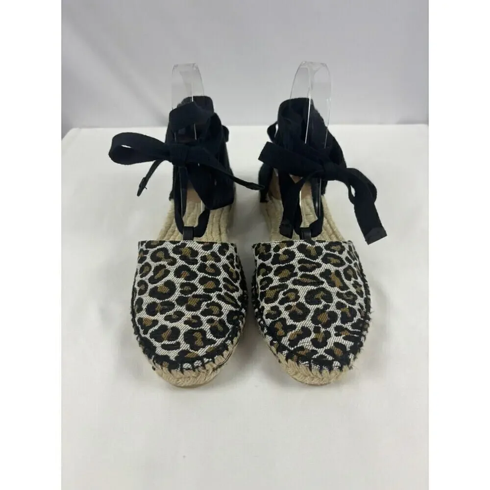 Castener Espadrilles Black Animal Leopard Print 39 Ankle Tie